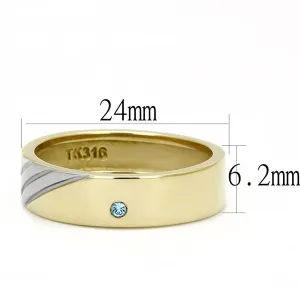 Two-Tone IP Gold (Ion Plating) Stainless Steel Ring with Top Grade Crystal in Sea Blue for Women Style TK3267