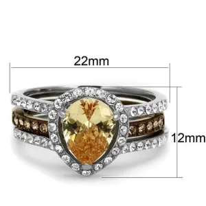 Two Tone IP Light Brown (IP Light coffee) Stainless Steel Ring with AAA Grade CZ in Champagne for Women Style TK2961