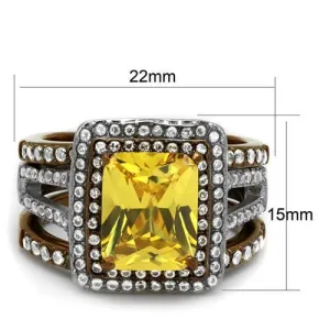 Two Tone IP Light Brown (IP Light coffee) Stainless Steel Ring with AAA Grade CZ in Topaz for Women Style TK2962