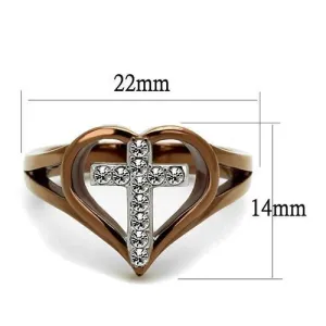 Two Tone IP Light Brown (IP Light coffee) Stainless Steel Ring with Top Grade Crystal in Clear for Women Style TK2802