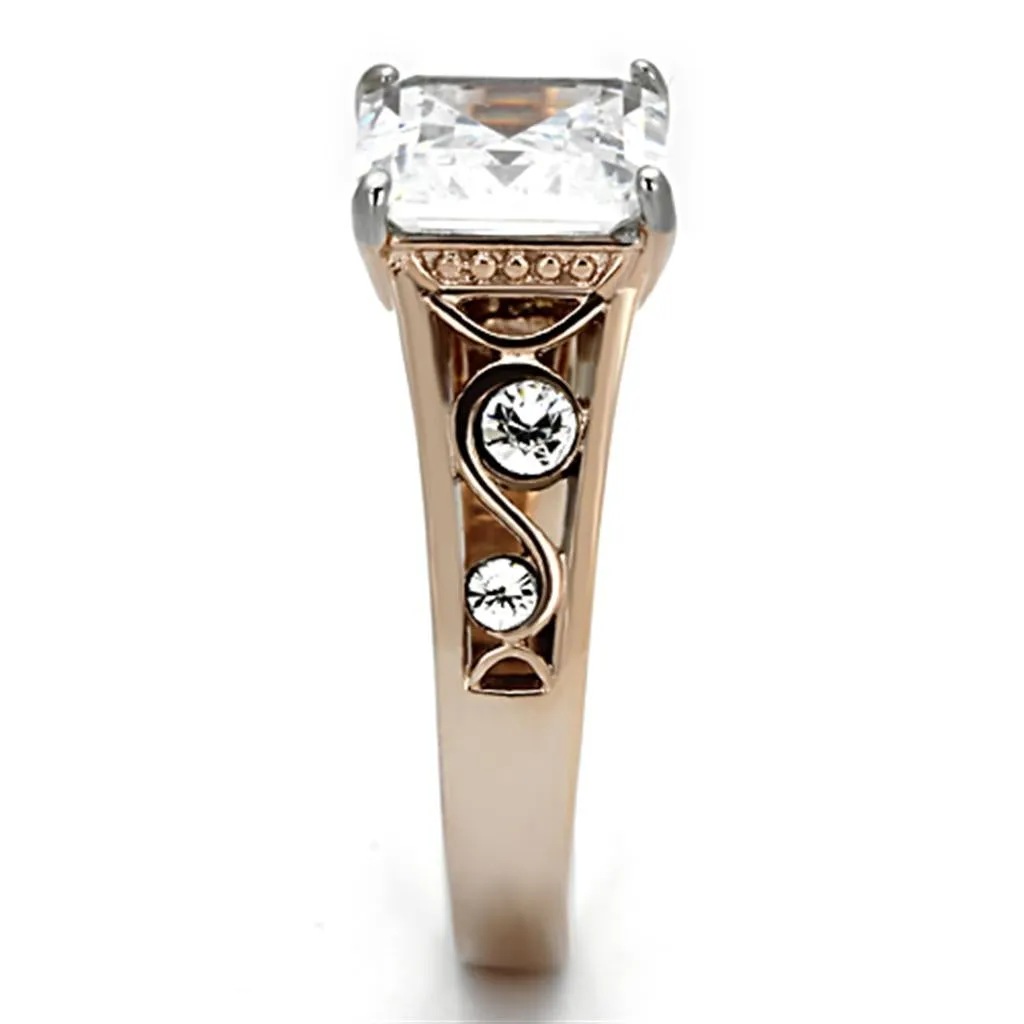 Two-Tone IP Rose Gold Stainless Steel Ring with AAA Grade CZ in Clear for Women Style TK1059