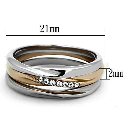 Two-Tone IP Rose Gold Stainless Steel Ring with Top Grade Crystal in Clear for Women Style TK1340