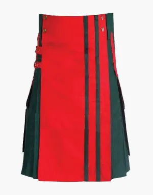 TWO-TONE KILT IN RED AND BLACK WITH DETACHABLE APRON