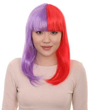 Two-tone Purple Red Bob Womens Wig | Sexy Cosplay Party Halloween Wig | Premium Breathable Capless Cap