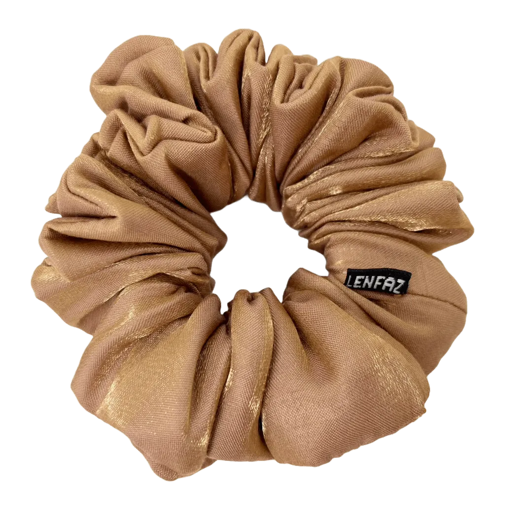 Two-Tone Tan Satin Silk Scrunchie