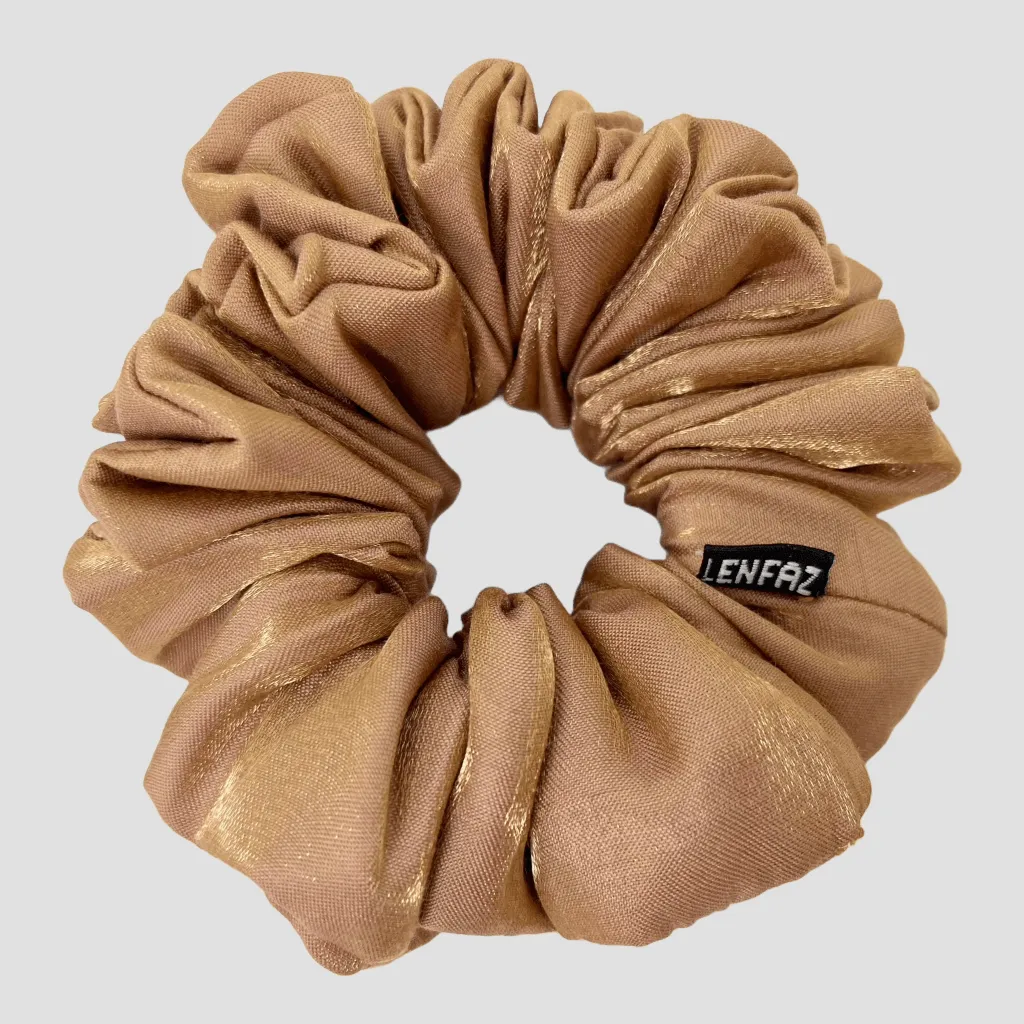 Two-Tone Tan Satin Silk Scrunchie