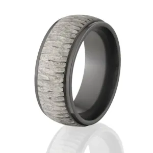 Two-Tone Treebark Men's Wedding Band, Black Zirconium Rings