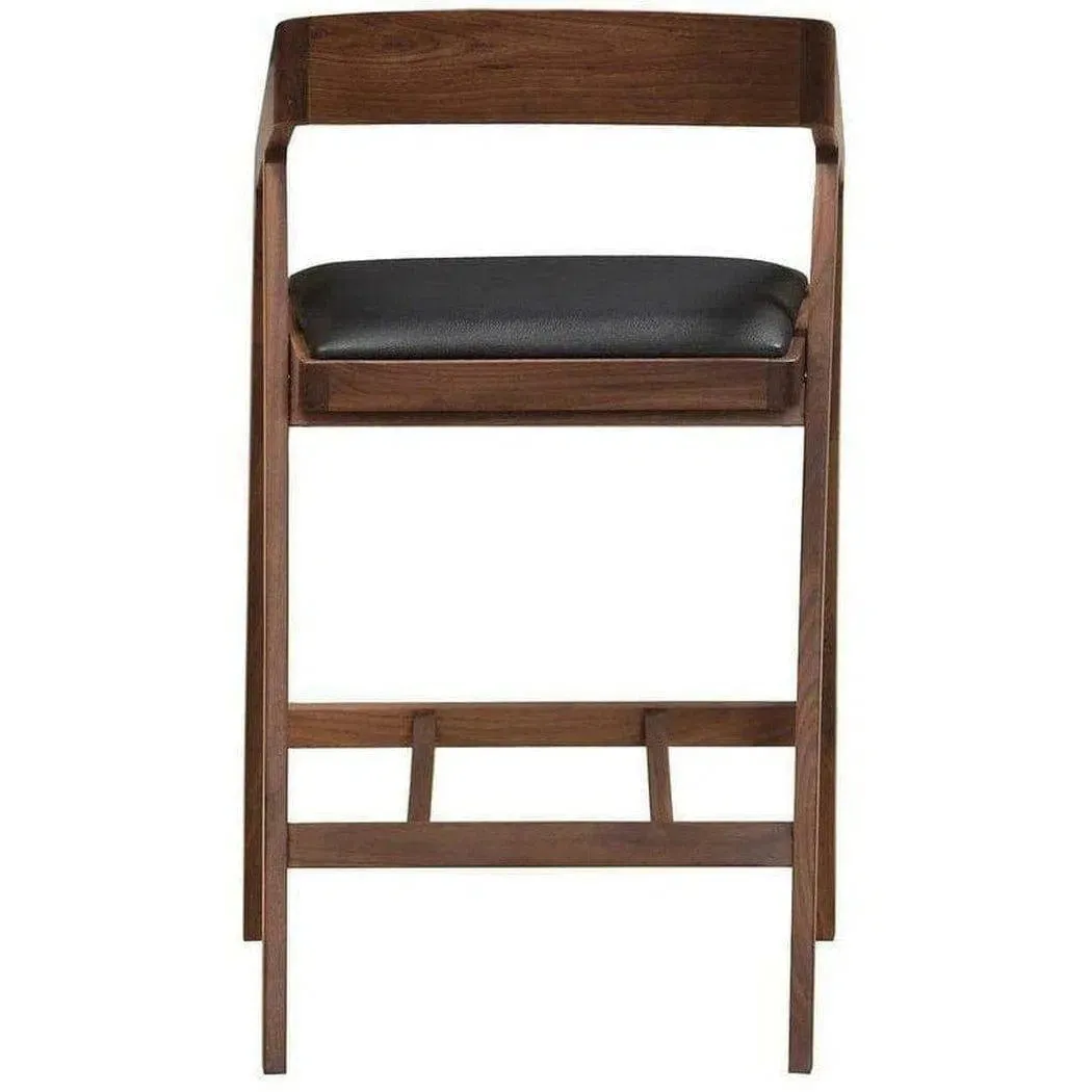 Two Tone Wood and Leather Black Brown Mid-Century Modern Counter Stool