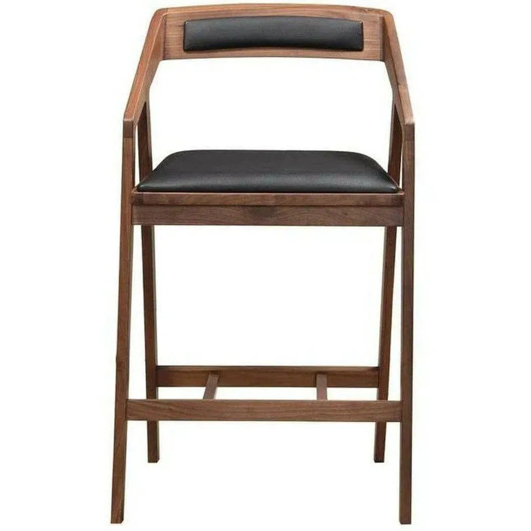 Two Tone Wood and Leather Black Brown Mid-Century Modern Counter Stool