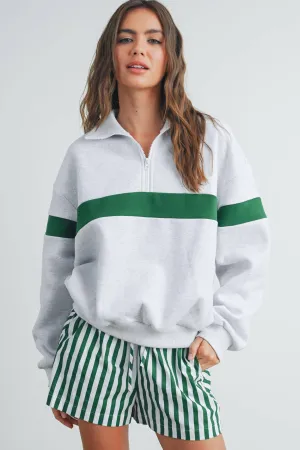 TWO-TONED HALF ZIP COLLAR SWEATSHIRT