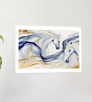 Two White Horses Running Side-by-Side