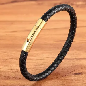 TYO New Top Stainless Steel Braided Bracelets For Women Men Genuine Leather Bangles Special Birthday Party Jewelry