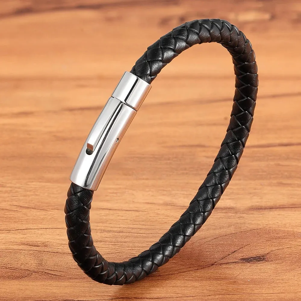 TYO New Top Stainless Steel Braided Bracelets For Women Men Genuine Leather Bangles Special Birthday Party Jewelry