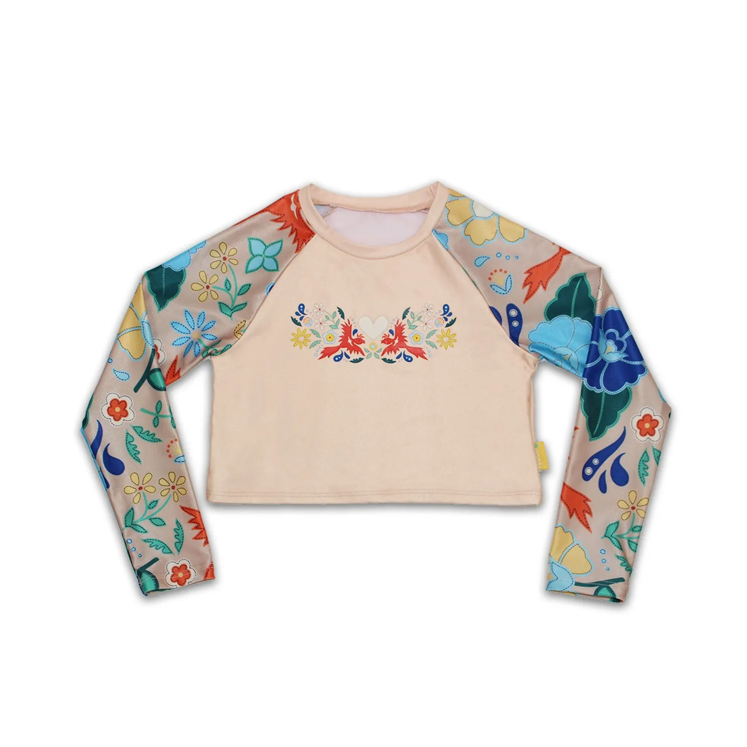 Tyoub Kids Long Sleeved Cropped Rash Vest Phoenix Print | Vanilla