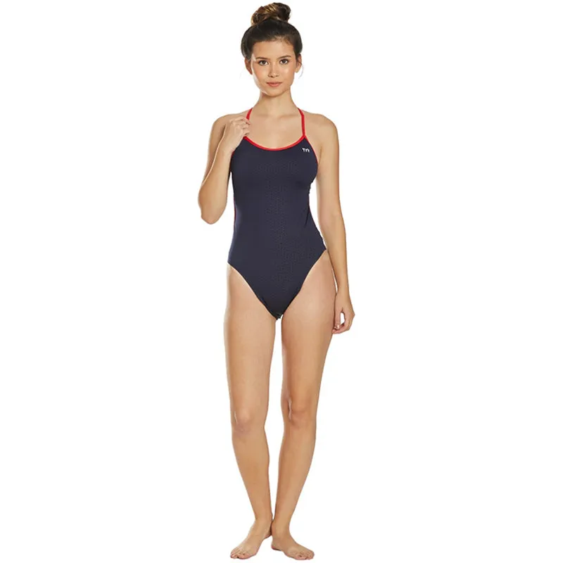 TYR - Hexa Cutoutfit Ladies Swimsuit - Navy/Red