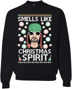 Ugly Christmas Crewneck Graphic Sweatshirt  80's Grunge Smells Like Christmas Spirit