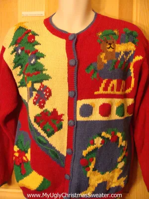 Ugly Christmas Sweater 80s Yellow, Red, and Blue