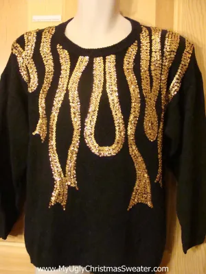 Ugly Christmas Sweater Black Bling 80s Glam Pullover