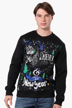 Ugly Christmas Sweater Festive Print Christmas Sweater - Black