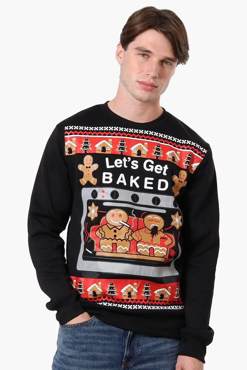 Ugly Christmas Sweater Let's Get Baked Print Christmas Sweater - Black