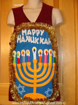 Ugly Christmas Sweater Party Hanukkah Sweater Dress  Menorah (j275)