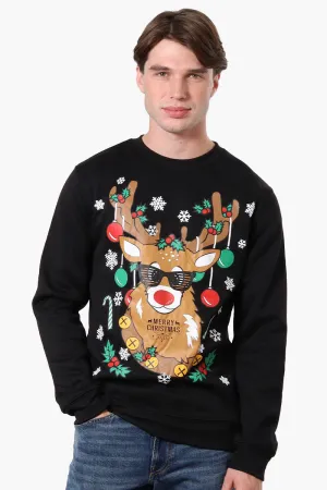 Ugly Christmas Sweater Reindeer Print Christmas Sweater - Black