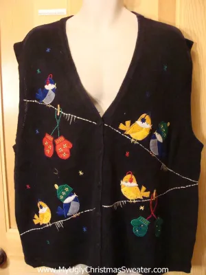 Ugly Christmas Sweater Vest Birds with Earmuffs