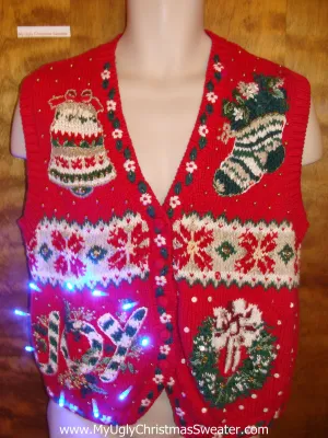 Ugly Red Christmas Sweater Vest with Lights JOY