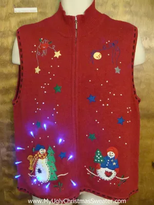 Ugly Red Colorful Christmas Sweater Vest with Lights