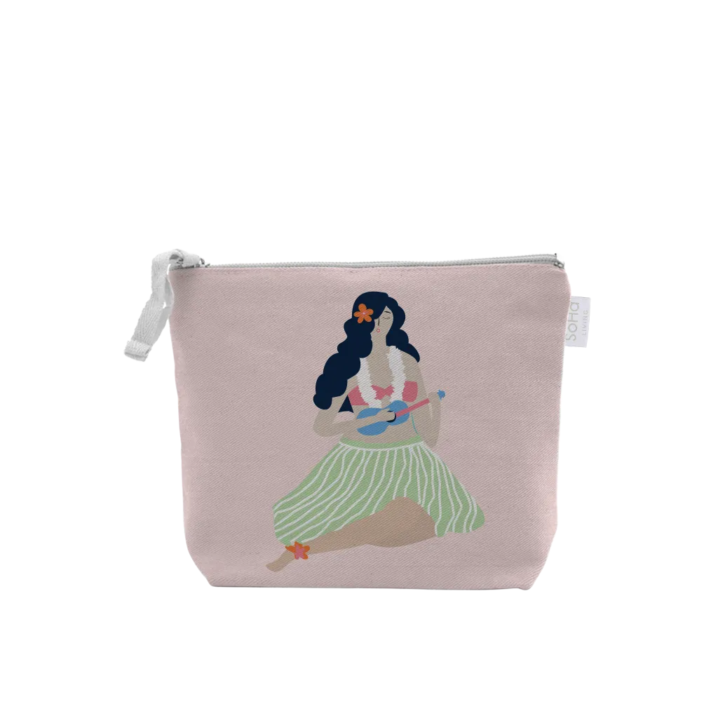 Ukuklele Playing Hula Girl Cosmetic Bag, Small