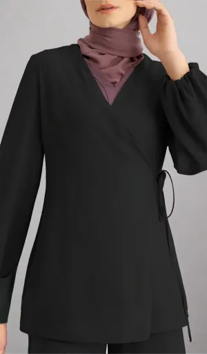 Ula Light Long Comfy Wrap Jacket - Black - Final Sale