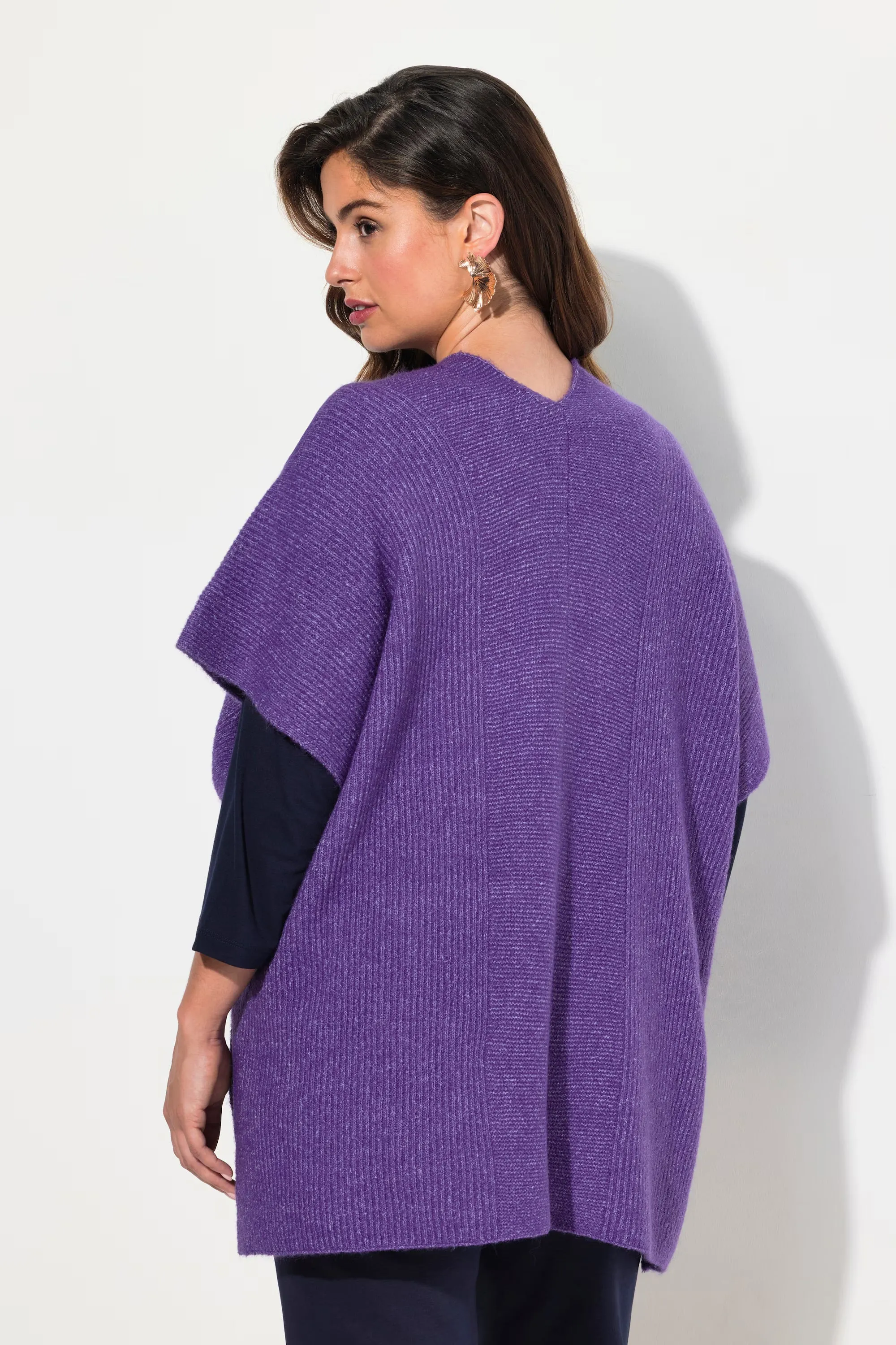 Ulla Popken Ribbed Cardigan in Purple