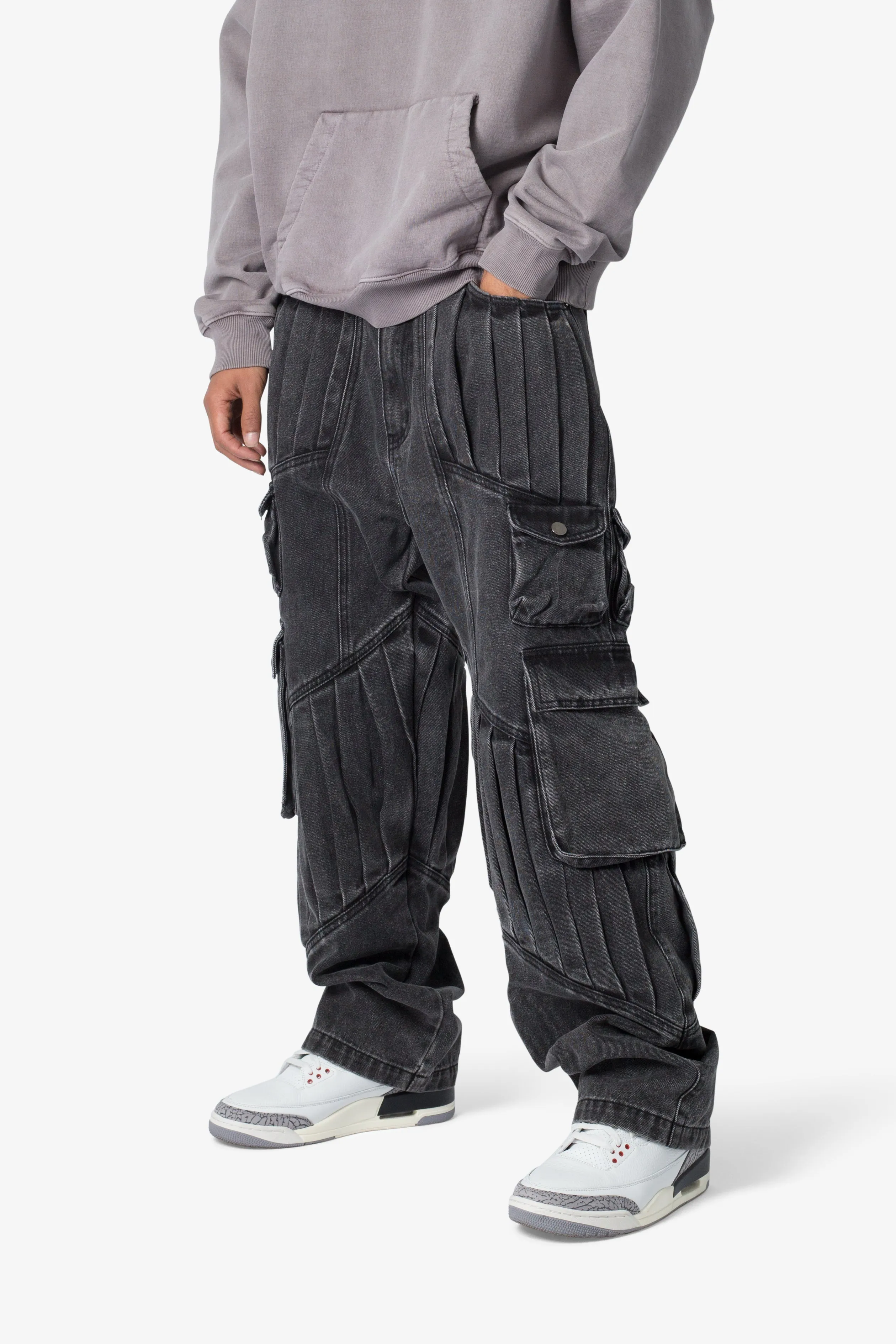 Ultra Baggy Pleated Denim - Washed Black