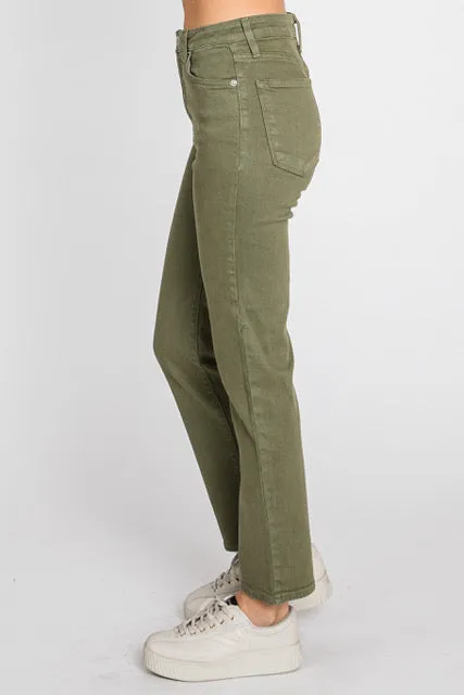 Ultra High Rise Classic Straight Leg Pants In Olive By LTJ