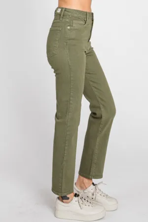 Ultra High Rise Classic Straight Leg Pants In Olive By LTJ