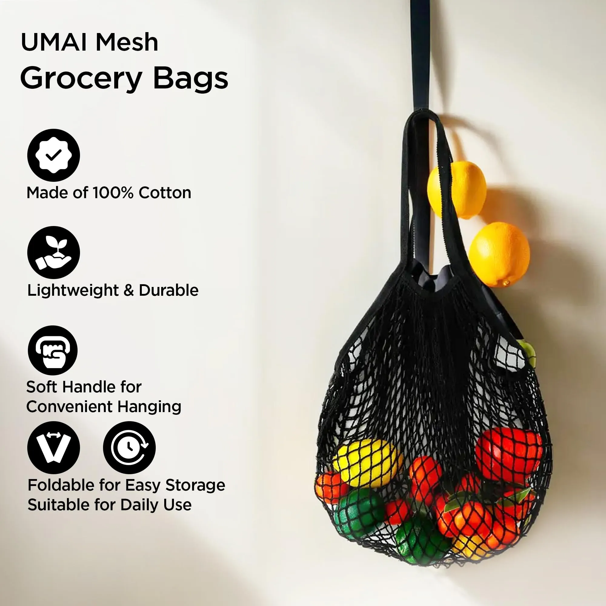 UMAI Cotton Mesh Reusable Shopping Bags For Women | Shopping Bag For Grocery | Laundry Bag | Picnic Bag | Clothes Storage Bag With Long Handle | Toys Storage Bag | Multipurpose Storage Organiser Bag