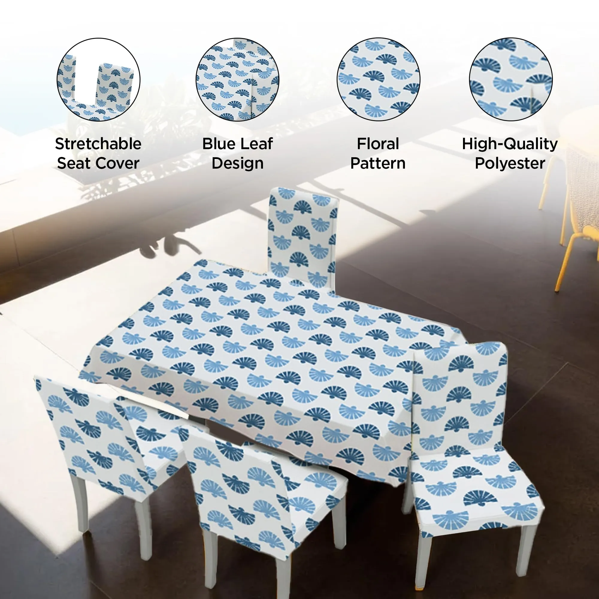 UMAI Dining Table Cloth | Dining Table Cover 4 Seater Cover Set | Water Proof Cloth Dust and Oil Repellent Washable | 4 Chairs 1 Table Cover| Printed Blue