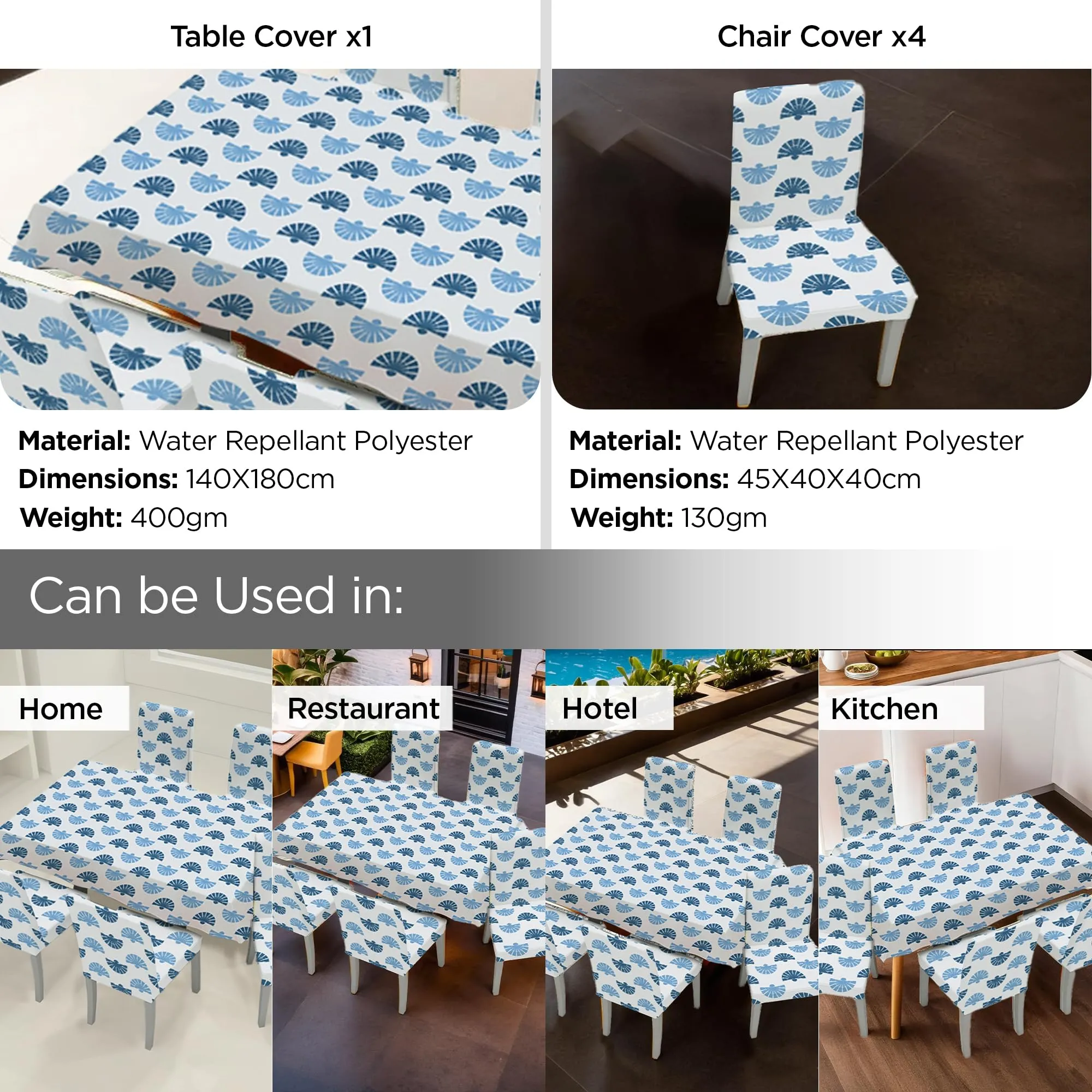 UMAI Dining Table Cloth | Dining Table Cover 4 Seater Cover Set | Water Proof Cloth Dust and Oil Repellent Washable | 4 Chairs 1 Table Cover| Printed Blue