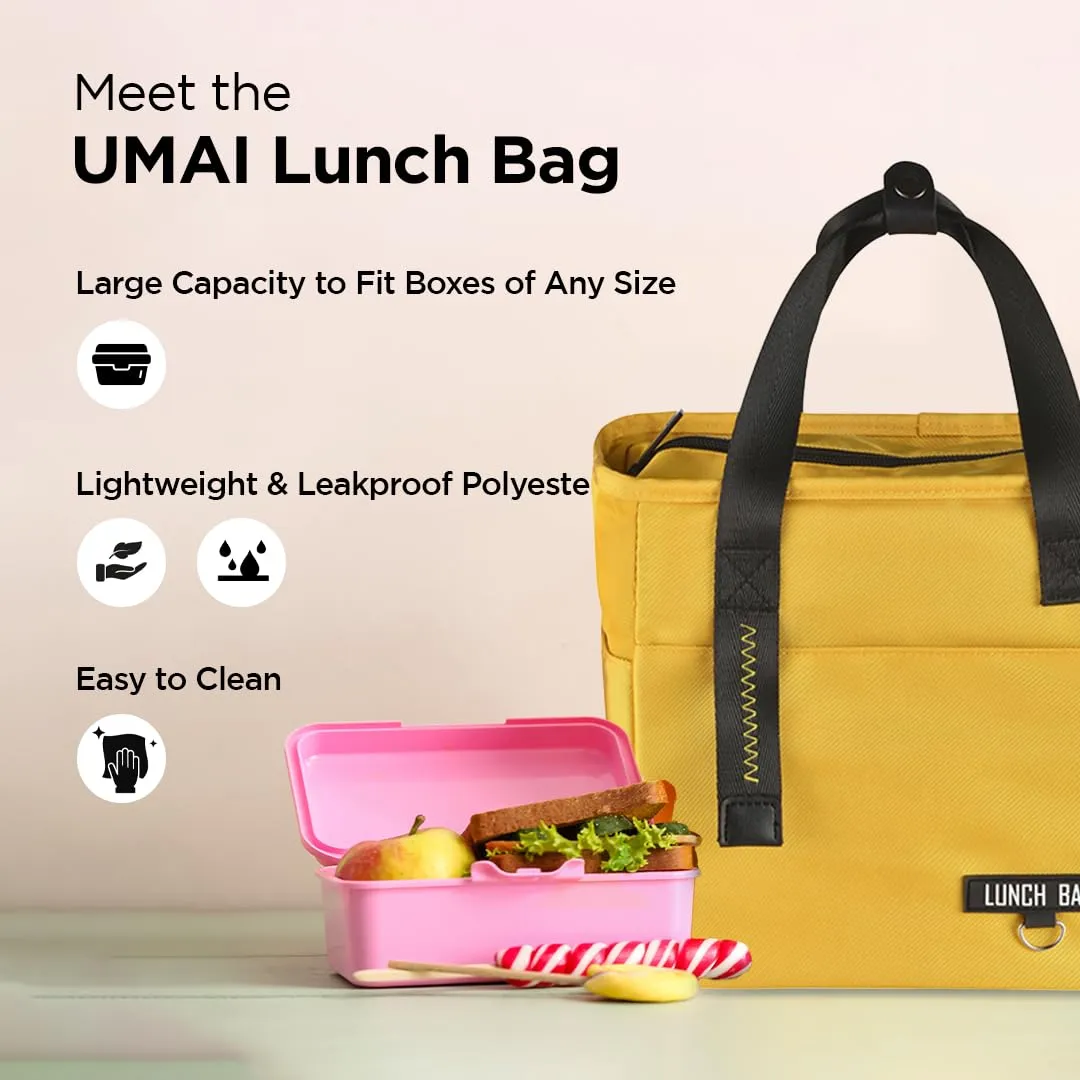 UMAI Insulated Lunch Bag for Kids, Women & Men, Ideal Tote Tiffin Bag for Office/School/Camping/Gym-Lightweight, Durable Handle, Large Capacity, Multifunctional Pockets, Easy to Clean (Yellow)