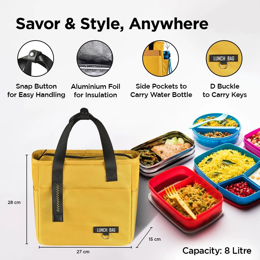 UMAI Insulated Lunch Bag for Kids, Women & Men, Ideal Tote Tiffin Bag for Office/School/Camping/Gym-Lightweight, Durable Handle, Large Capacity, Multifunctional Pockets, Easy to Clean (Yellow)