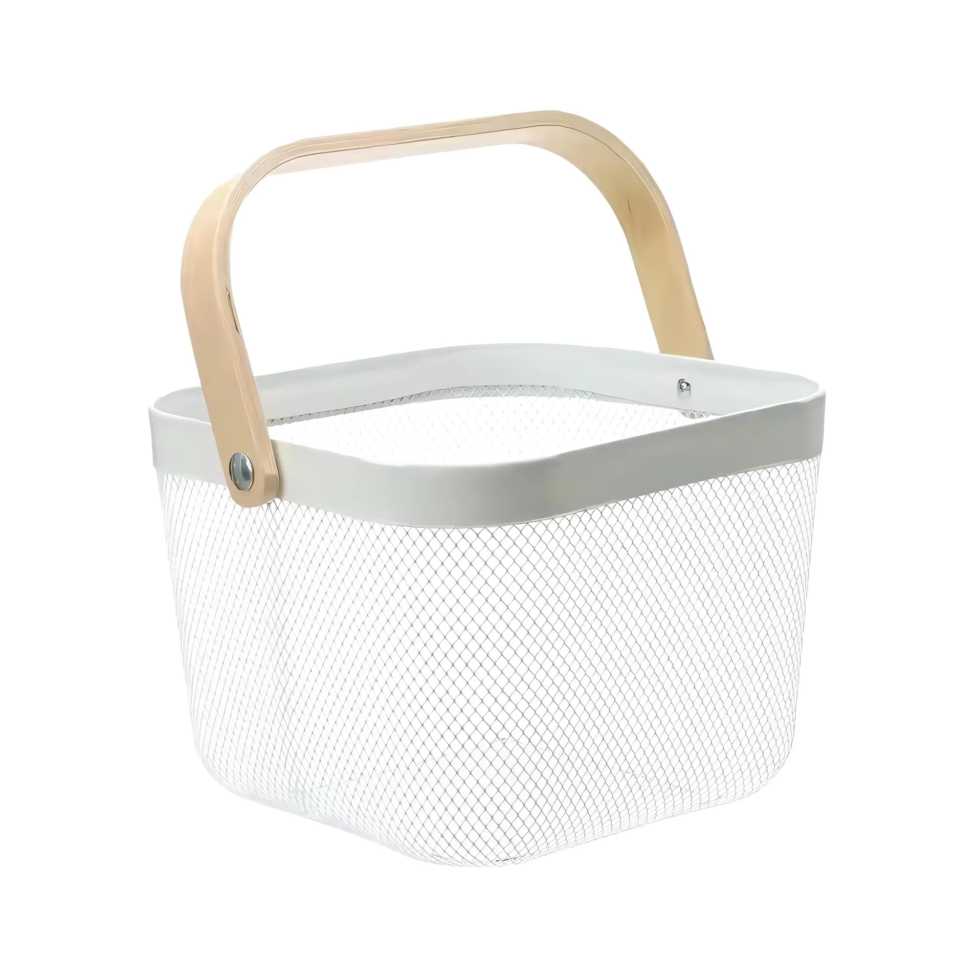 UMAI Metal Mesh Basket For Storage With Wooden Handle | White - 11L (480g) | Storage Baskets | Fruit Basket | Storage Organizer For Home | Basket For Clothes | Picnic Basket