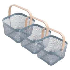 UMAI Metal Mesh Basket - Multipurpose Storage Organizer, Fruit Basket, and Picnic Basket for Kitchen and Home - Ideal Basket for Storage and Organization (Pack of 3, Blue)