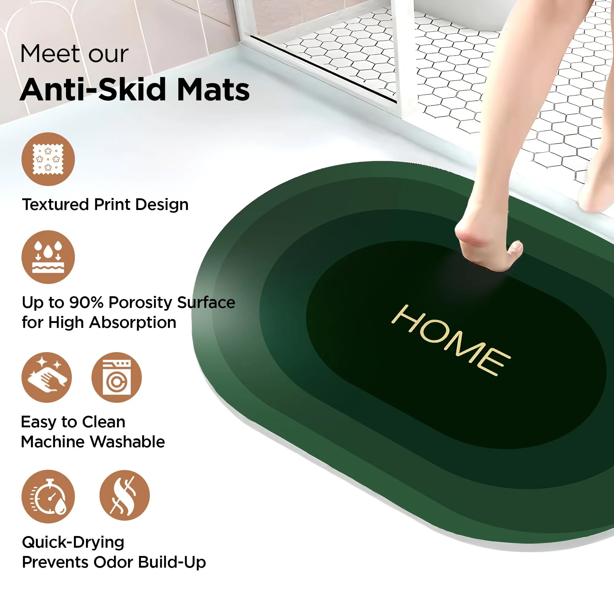 UMAI Polyester Non-Woven Felt Bathroom Mat (40 * 60cm) Bath Mat | Anti Skid Mat for Bathroom Floor | Bathroom Accessories | Bathroom Mats Water Soak | Non Slip Mat for Bathroom | Floor Mat (Green)