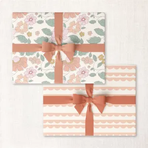 umbrella floral   peach scallops double-sided wrap sheet