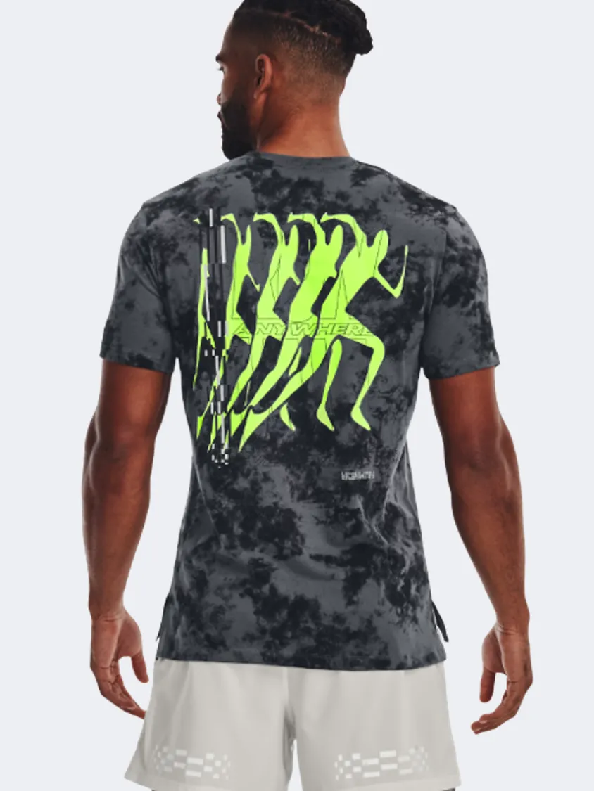 Under Armour Run Anywhere  Men Running T-Shirt Pitch Gray / Lime Surge