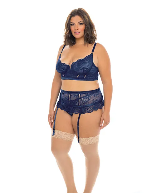 Underwire Bra/Garter Belt/G-String - 3X (Estate Blue)