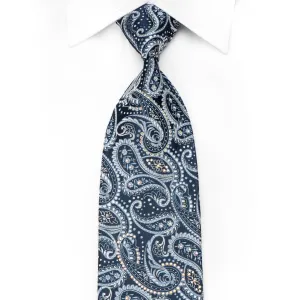 Ungaro Men's Crystal Silk Necktie Paisley On Blue Sparkling With Rhinestones