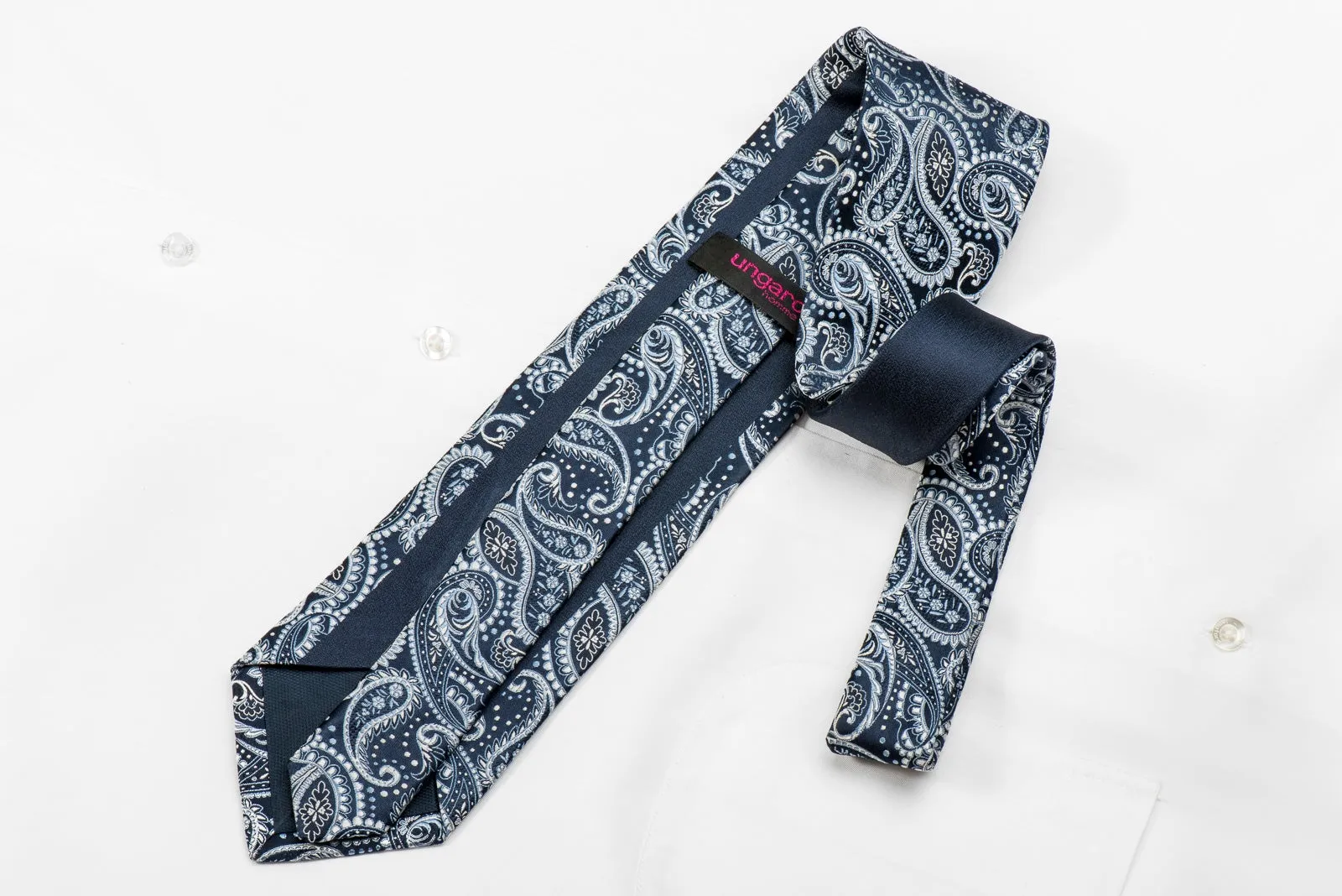 Ungaro Men's Crystal Silk Necktie Paisley On Blue Sparkling With Rhinestones