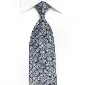 Ungaro Men's Crystal Silk Tie Silver Cartouche On Navy Sparkling With Rhinestones