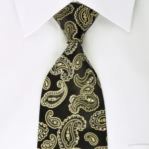 Ungaro Silk Necktie Golden Boteh Paisley On Black With Rhinestones